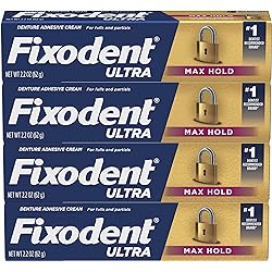 Fixodent Ultra Max Hold Secure Denture Adhesive Cream for Full and Partial Denture Wearers, 2.2oz Pack of 4