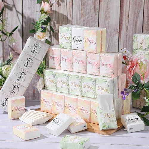 100 Pack Wedding Tissues Packs for Guests Dry Those Happy Tears Facial Tissues 3 Ply for Your Happy Tears Tissues Bulk Individually Travel Size Tissues for Wedding Travel Daily Use Wipes Dry Tears