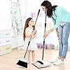 Broom and Dustpan Set for Home - Premium Long Handled Broom Dustpan Combo - Upright Standing Lobby Broom and Dust Pan Brush w Handle - Great Edge, Lightweight and Robust