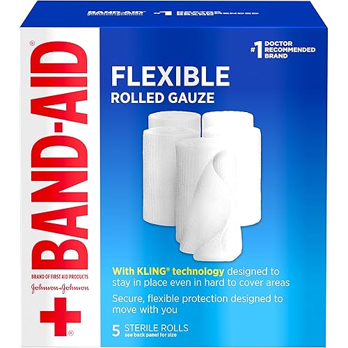 Band-Aid Brand of First Aid Products Flexible Rolled Gauze Dressing for Minor Wound Care, Soft Padding & Instant Absorption, Sterile Kling Rolls, 3 Inches by 2.1 Yards, Value Pack 5 ct