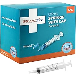 5ml Syringe With Cap 100 Pack | Oral Dispenser Without Needle, Luer Slip Tip, | Individually Wrapped Medicine Dropper For Infants & Pets