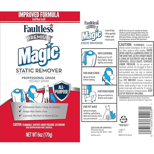 Magic Static Remover, Pack of 2 - No More Cling Static Spray, Eliminates Static Cling, Anti-Static Spray for Clothes, Furniture & Car - Static Free Spray, Controls Pet Hair 6 oz.