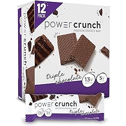 Power Crunch Whey Protein Bars, High Protein Snacks with Delicious Taste, Triple Chocolate, 1.4 Ounce 12 Count
