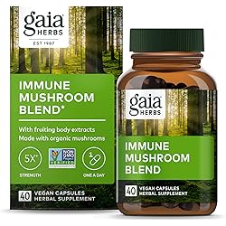 Gaia Herbs Immune Mushroom Blend - Immune Support Mushroom Supplement for Year-Round Health - with Reishi, Cordyceps, Turkey Tail, Shiitake, and Chaga Mushrooms - 40 Vegan Capsules 40-Day Supply