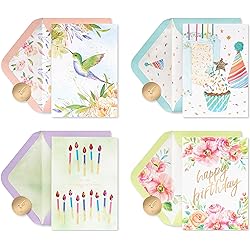 Papyrus Boxed Birthday Card Assortment, Floral and Candles 4-Count