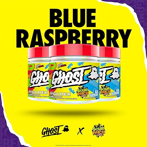 GHOST Gamer: Energy and Focus Support Formula - 40 Servings, Sour Patch Kids Blue Raspberry - Brain-Boosting Nootropics & Natural Caffeine for Attention, Accuracy & Reaction Time - Vegan, Gluten-Free