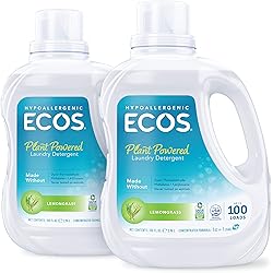 ECOS® Hypoallergenic Laundry Detergent, Lemongrass, 200 loads, 100oz Bottle by Earth Friendly Products Pack of 2