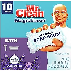 Mr. Clean Magic Eraser, Bathroom, Shower, and Shoe Cleaner with Febreze Lavender Scent, Cleaning Pads with Durafoam, 10 Count