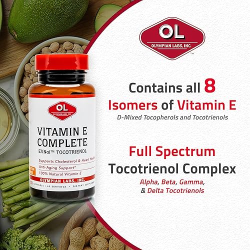 Olympian Labs Tocomin Tocotrienols Full Spectrum 200IU Vitamin E Complete With EVNol - 60 Softgels