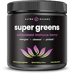 Super Greens Powder Premium Antioxidant Superfood | Organic Greens Fruit and Veggie Vegan Supplement | 40 Greens and Superfoods Including Wheatgrass & Spirulina | Probiotic Powder Greens, Sweet Berry
