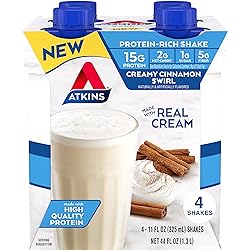 Atkins Protein Rich Shake, Creamy Cinnamon Swirl, High Protein, Low Glycemic, Gluten Free, 12 Count 3 Packs each with 4 Shakes