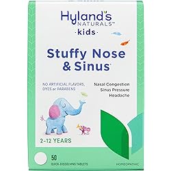 Hyland's 4 Kids Stuffy Nose & Sinus Cold and Allergy Medicine for Children Ages 2 Headache Relief and Nasal Decongestant, 50 Tablets