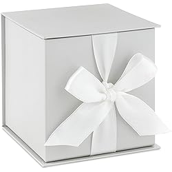 Hallmark Ribbon and Paper Fill Small Gift Lid, White Box with Bow