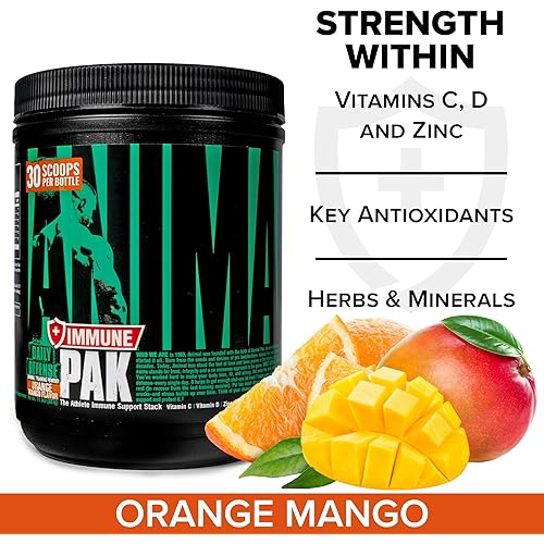 Animal Immune Pak Powder - Zinc, Vitamin C, Vitamin D, Olive Leaf Extract and More - 30 Scoops, Orange Mango, 30 Count