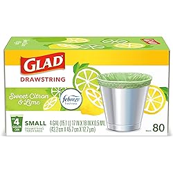 Glad OdorShield Small Drawstring Trash Bags, Sweet Citron & Lime, 80 Count