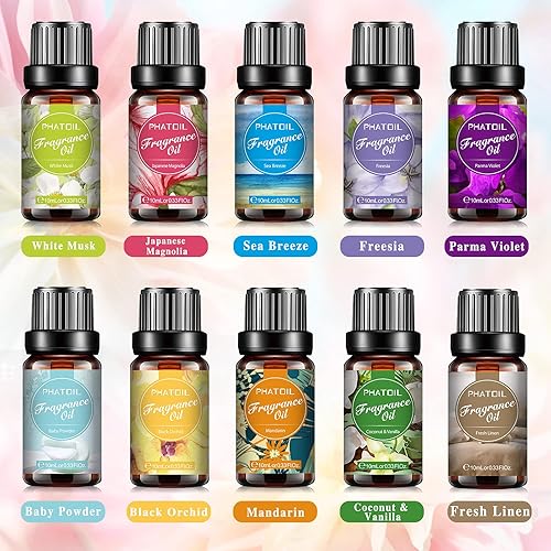 PHATOIL 10x10ML Fragrance Oils Gift Set - Premium Grade Scented Oil for Candle Making, Soap, Bath Bombs DIY, Diffuser - Fantastic Gift for Any Occasion