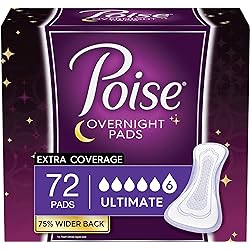 Poise Overnight Incontinence Pads for Women, Ultimate Absorbency, 72 Count 2 Packs of 36 Packaging May Vary