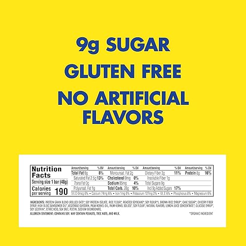 LUNA BAR - Gluten Free Snack Bars - Lemon Zest - 8g of Protein - Non-GMO - Plant-Based Wholesome Snacking - On the Go Snacks 1.69 Ounce Snack Bars, 12 Count