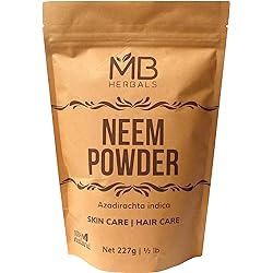 MB Herbals Pure Neem Powder 454 Gram | 1 lb | 16 Oz | Pure Wild Crafted Neem Leaf Powder | Very Bitter Neem Supplement for Skin Hair and Detox | Azadirachta Indica