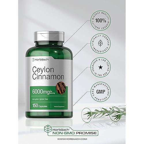 Ceylon Cinnamon Capsules | 6000 mg | 150 Count | Non-GMO & Gluten Free Pills | by Horbaach