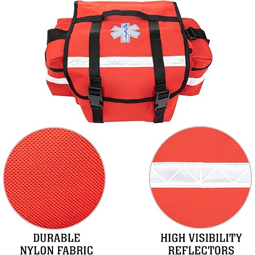 LINE2design Emergency Fire First Responder Kit - Fully Stocked EMS Supplies First Aid Paramedic Rescue Trauma Fill Kit - Emergency Medical EMT Supplies Portable Travel Size Kit - Red