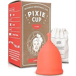 Pixie Menstrual Cup - Ranked 1 for Most Comfortable Reusable Period Cup and Best Removal Stem - Tampon and Pad Alternative - Every Cup Purchased One is Given to a Woman in Need! Large