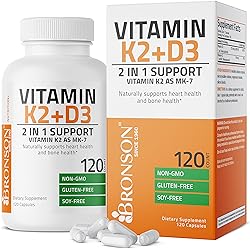Vitamin K2 MK7 with D3 Supplement Bone and Heart Health Non-GMO Formula 5000 IU Vitamin D3 & 90 mcg Vitamin K2 MK-7 Easy to Swallow Vitamin D & K Complex, 120 Capsules
