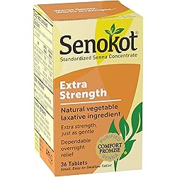 Senokot Extra Strength Natural Vegetable Laxative for Gentle Overnight Relief Occasional Constipation, 36 Count Pack of 1