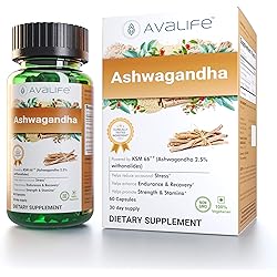 AVALIFE Ashwagandha 500mg 60 Capsules Ashwagandha Root Extract with 5% Withanolides Plus KSM-66 Ashwagandha for Energy, Stress Relief, and Brain Function | Gluten Free, Vegan, Non-GMO, 30-Day Supply