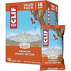 CLIF BARS - Energy Bars - Crunchy Peanut Butter - Made with Organic Oats - Plant Based Food - Vegetarian - Kosher 2.4 Ounce Protein Bars, 18 Count Packaging May Vary