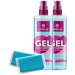 Gel Lens Cleaner Kit - Alcohol & Ammonia Free |16 Ounces 8oz x 2 Eye Glasses Cleaner Gel Spray 2 Microfiber Cleaning Cloths | Safe for AR Coated & All Lenses, Screens, Electronics Blue