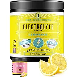 KeyNutrients Electrolytes Powder: Zero Calorie LemonadePink Lemonade Electrolyte Powder in 90, 40 or 20 Servings Hydration Travel Packets - Keto Electrolytes, Zero Carbs and Gluten Free - Made in USA