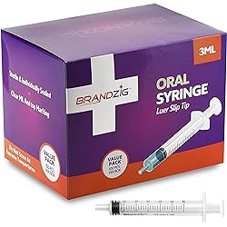 Brandzig 3ml Syringe - 100 Pack – Luer Slip Tip, No Needle, Individually Blister Packed - Medicine Administration for Infants, Toddlers and Small Pets