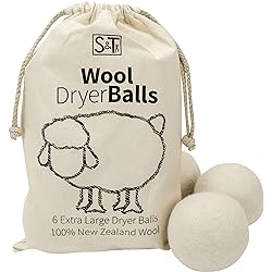 S&T INC. XL New Zealand Wool Dryer Balls, Natural White, 6 Pack