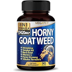8 in 1 High Strength Horny Goat Weed 15420 mg Concentrated Extract with Yohimbine Tongkat Ali Maca Root Fenugreek Boost Energy Stamina 3-Month Supply 90 Count Pack of 1