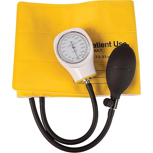MABIS Disposable Arm Blood Pressure Cuff, Manual Sphygmomanometer, Single Use, Adult Size, Box of 5, Yellow