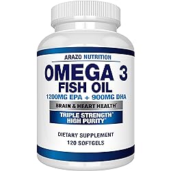 Omega 3 Fish Oil 4,080mg - High EPA 1200mg DHA 900mg Triple Strength Burpless Softgels - Arazo Nutrition 120 Soft Gels