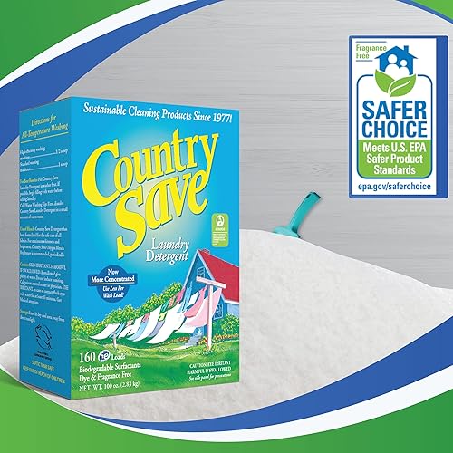 Country Save Laundry Detergent Powder Natural- 4 Packs of 100 oz, 160 HE Loads per Pack Powdered Laundry Detergent Clear & Free of Chemicals-Sensitive Washing Eco HE Laundry Detergent Safe for Babies