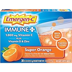 Emergen-C Immune 1000mg Vitamin C Powder, with Vitamin D, Zinc, Antioxidants and Electrolytes for Immunity, Immune Support Dietary Supplement, Super Orange Flavor - 30 Count1 Month Supply
