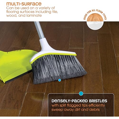 Casabella Basics 2-Piece Angled Broom and Dustpan Cleaning Set, SilverGreen