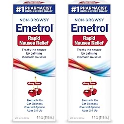 Non-Drowsy Emetrol for Nausea and Upset Stomach Relief, Pharmacist-Recommended, Cherry Flavor, 4Oz, Pack of 2