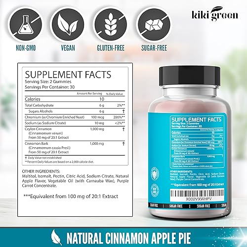 2 Packs Sugar-Free Ceylon Cinnamon Gummies Complex 1500mg Supplement with Chromium and Ceylon Bark Extract 60 Capsules Each Bottle by KIKI Green