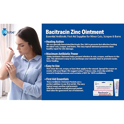 Globe Bacitracin Zinc 1 oz Tube, First Aid Antibiotic Ointment Helps to Prevent Infection in Minor cuts, scrapes and Burns