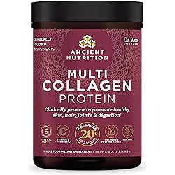 Collagen Powder Protein with Probiotics by Ancient Nutrition, Unflavored Multi Collagen Protein with Vitamin C, 45 Servings, Hydrolyzed Collagen Peptides Supports Skin and Nails, Gut Health, 16oz