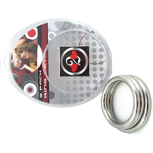 Heart 2 Heart Cock Ring - Metal - 3 Pc Set - Lg. Chrome
