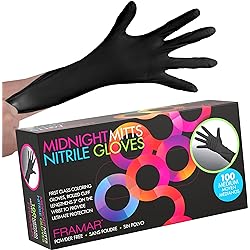 Framar Powder Free Nitrile Gloves – 12 INCH Black Gloves Disposable Latex Free, Non Latex Gloves, Nitrile Gloves Medium, Latex Free Gloves Medium, Guantes Desechables, Medium Nitrile Gloves