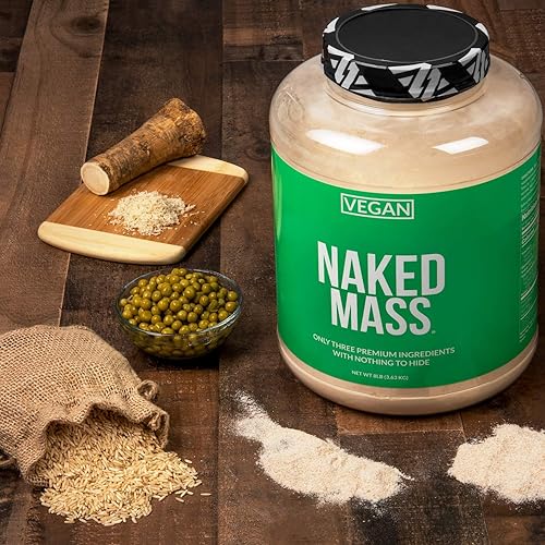Naked Vegan Mass – Natural Vegan Weight Gainer Protein Powder – 8lb Bulk, GMO Free, Gluten Free, Soy Free & Dairy Free. No Artificial Ingredients – 1,230 Calories – 11 Servings