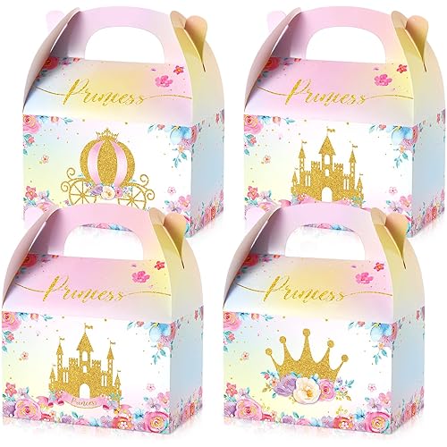 Princess Treat Boxes Pink Princess Boxes Princess Castle Party Gift Boxes Little Princess Crown Goodie Boxes Princess Theme Cardboard Treat Boxes for Girl Birthday Baby Shower Party Favor 12