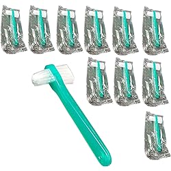 Denture Brush [Pack of 10] Individually Bagged Cleaning Brushes for Dentures, Retainers, False Teeth, Clear Braces, and Mouth Guards 10