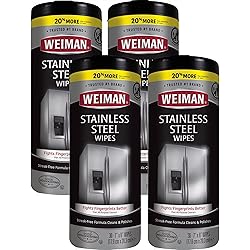 Weiman Stainless Steel Cleaner Wipes 4 Pack Removes Fingerprints, Residue, Water Marks and Grease from Appliances - Works Great on Refrigerators, Dishwashers, Ovens, and Grills